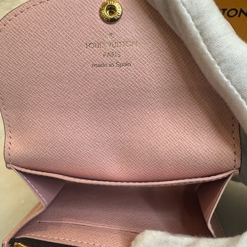 🩷NIB🩷 Louis Vuitton Damier Ebene Rosalie Wallet with Pink Leather - Full Set! - Picture 5 of 8